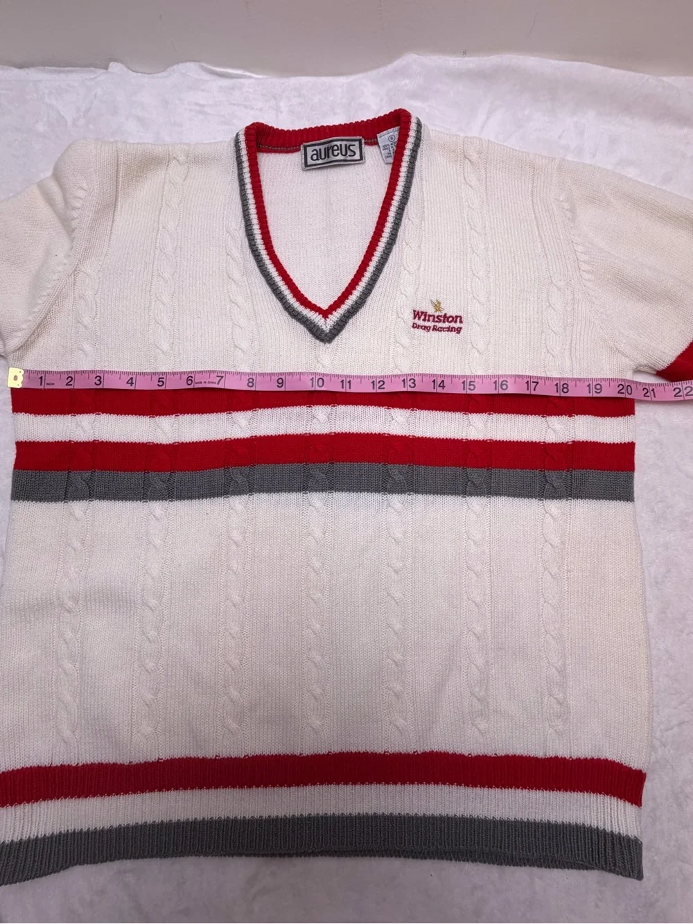 Vintage 90s Aureus Winston Drag Racing Gatornationals Cable Knit Sweater S NHRA